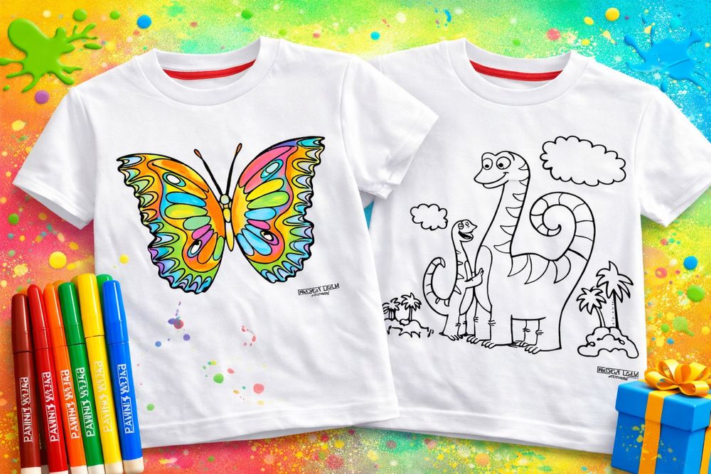 Дитячий подарунок | Футболка-розмальовка + фломастери Для Творчості