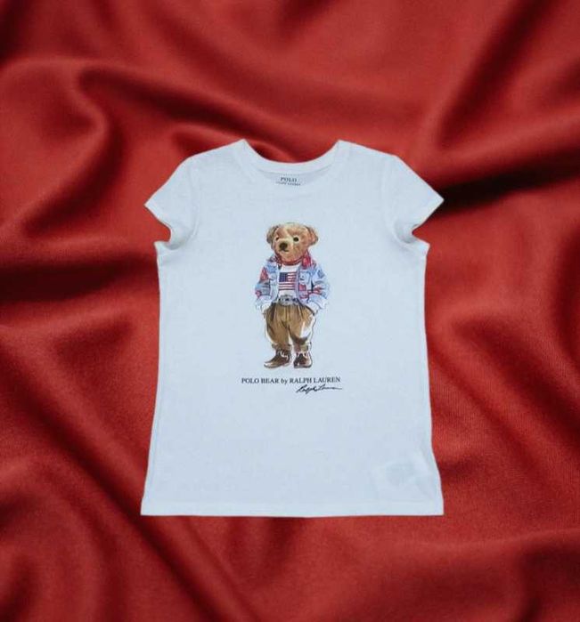 Polo ralph lauren белая футболка с принтом медведя 6-7 лет