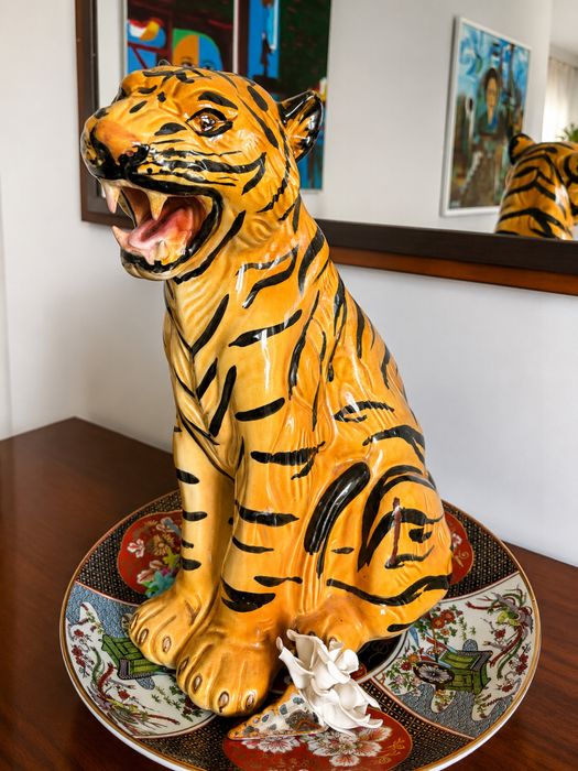 Tigre decorativo grande em cerâmica – Vintage