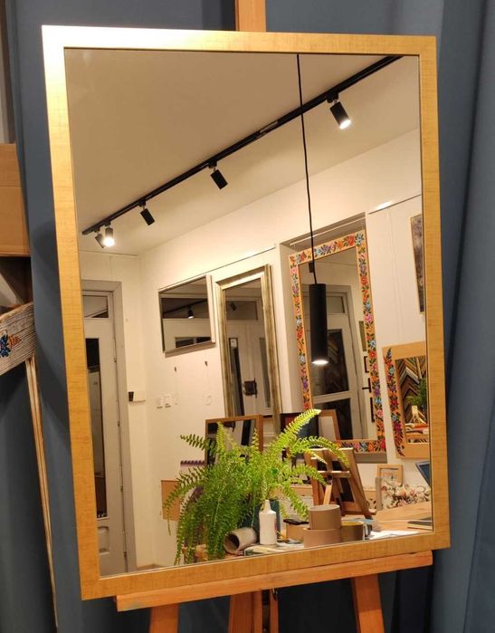 lustro łazienkowe 55x75 cm stare złoto, rama drewniana