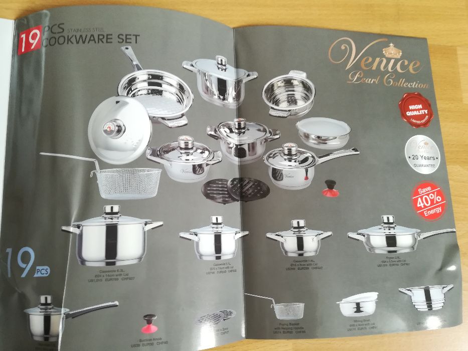 Garnki VENICE Pearl Collection 19 elementów ORYGINALNE NOWE