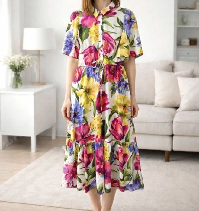 Reserved kolorowa długa sukienka z wiskozy