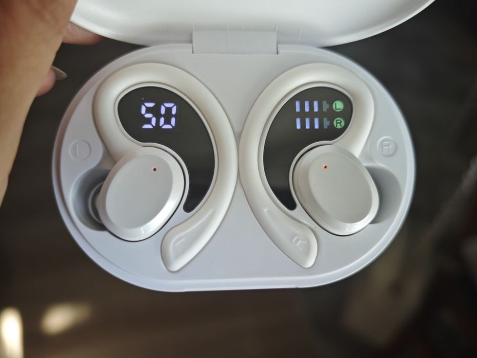 Słuchawki douszne białe bezprzewodowe mikrofon