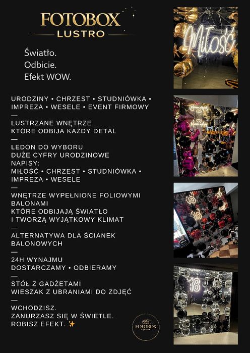 FOTOBOX Magazyn,Lustro,Studio,Tunel LED,Tunel Lustro.wesele