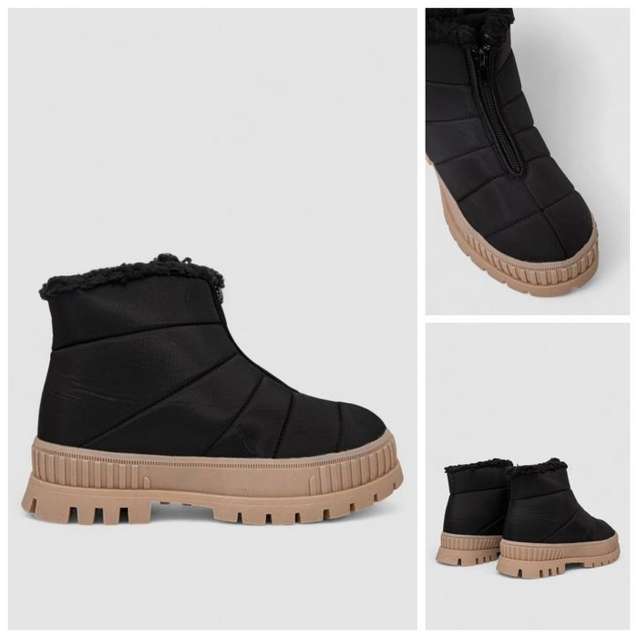 Дутики женские зимние на меху, цвет черно-бежевый, 248RCX1740