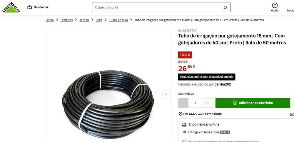 Tubo de Rega – 16 mm - Novos