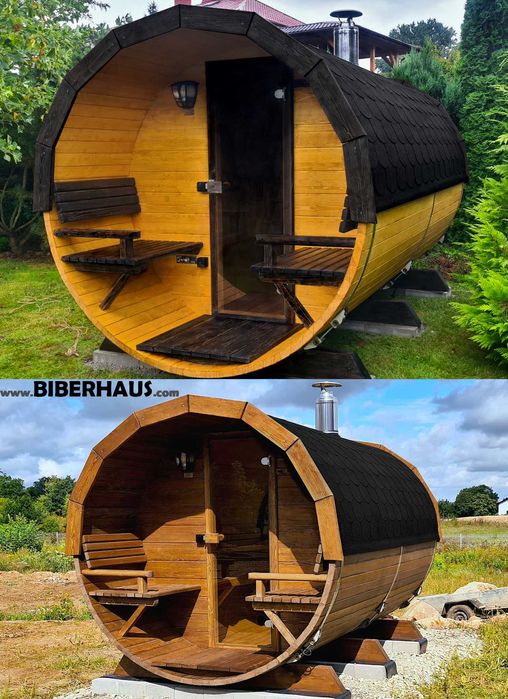 SAUNA Ogrodowa 300 cm + PRZEDSIONEK + GRATIS Beczka 500L + Akcesoria