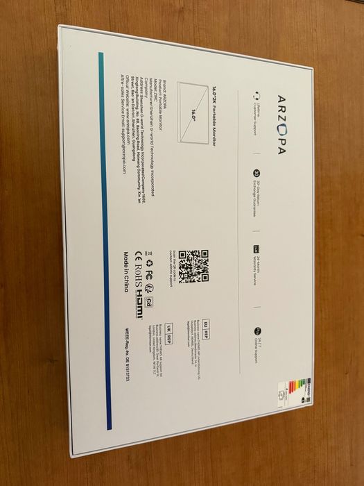Monitor portátil - ARZOPA Z1RC, 16 ", 2.5K,Full-HD, 1 ms, Black