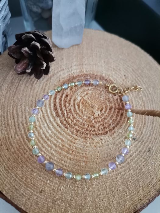 Bransoletka na lince stal szlachetna ametyst fluoryt oliwin topaz prze