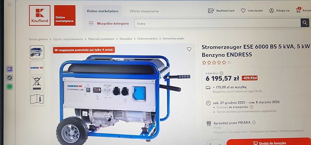 Agregat Prądotwórczy ENDRESS 1F ESD 6000 BS nieużywany