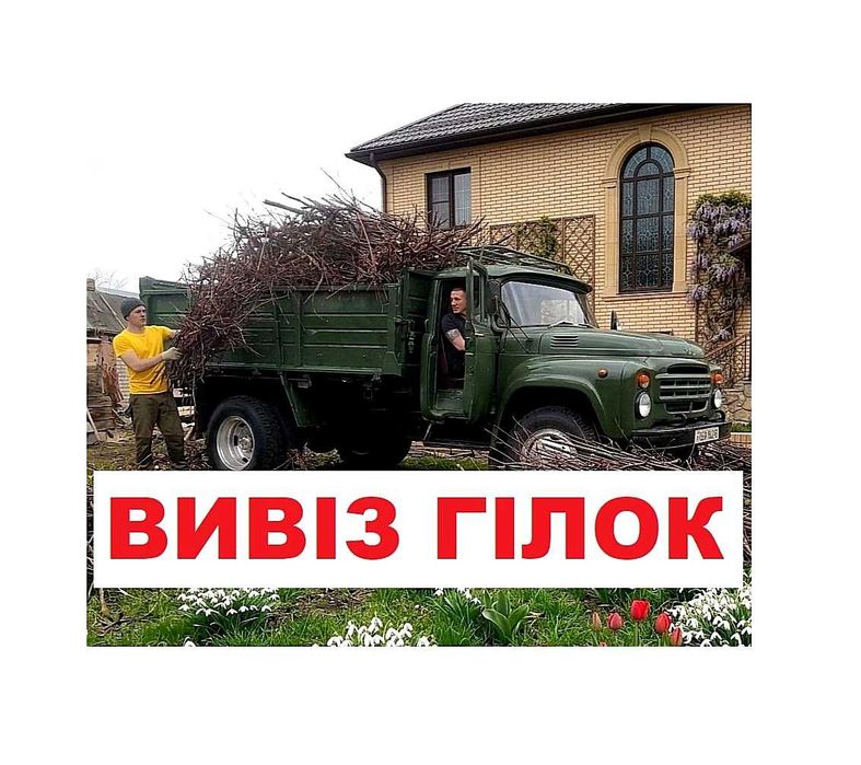 Вивіз гілок Вывоз веток після обрізки саду. Садові роботи