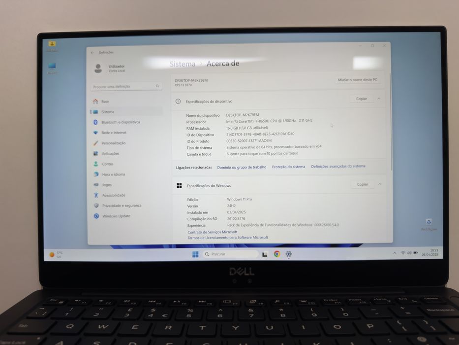 Computador Dell XPS 13” 9370 - i7 16GB 256GB SSD touchscreen