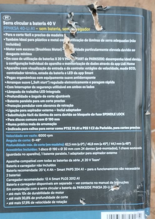 Serra circular performance Parkside a bateria 40V