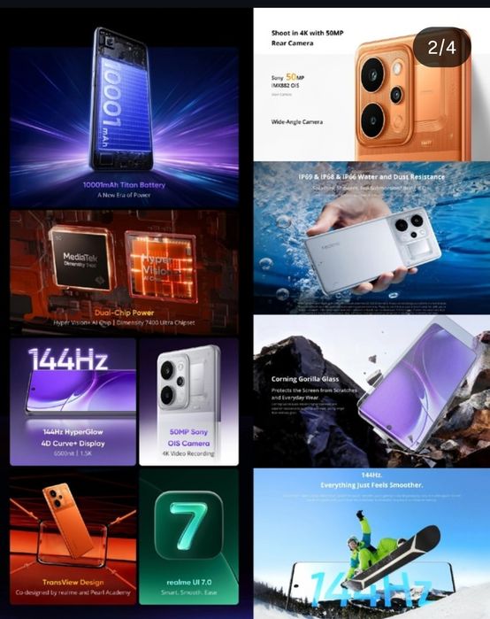 Smartphone Realme  P4 Power Bat 10001 mAh, Realme  whatch 5, Realme buds  T200 lite