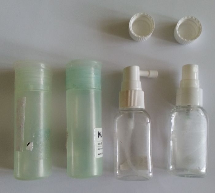 buteleczki na płyny kosmetyki do samolotu 2x 50 ml 2x 30 ml