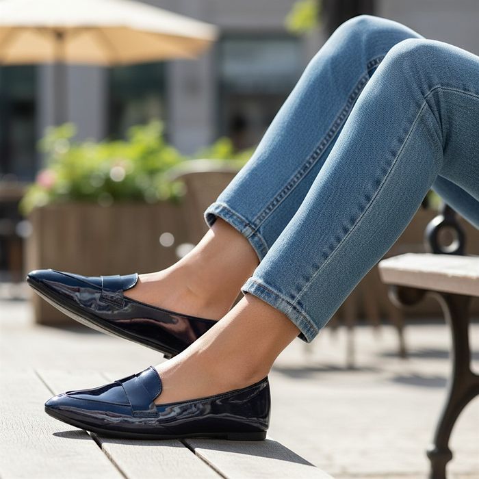 Baleriny damskie granatowe lakierowane eleganckie 6361 rozm. 40