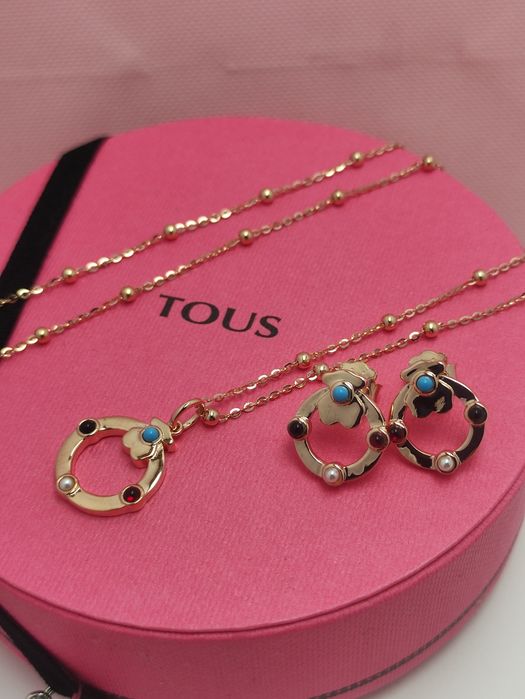 Komplet biżuterii z misiem różowe srebro vermeil 925 z kamieniami