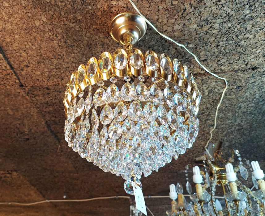 Lustre Cristal Banho Ouro 4 Lâmpadas