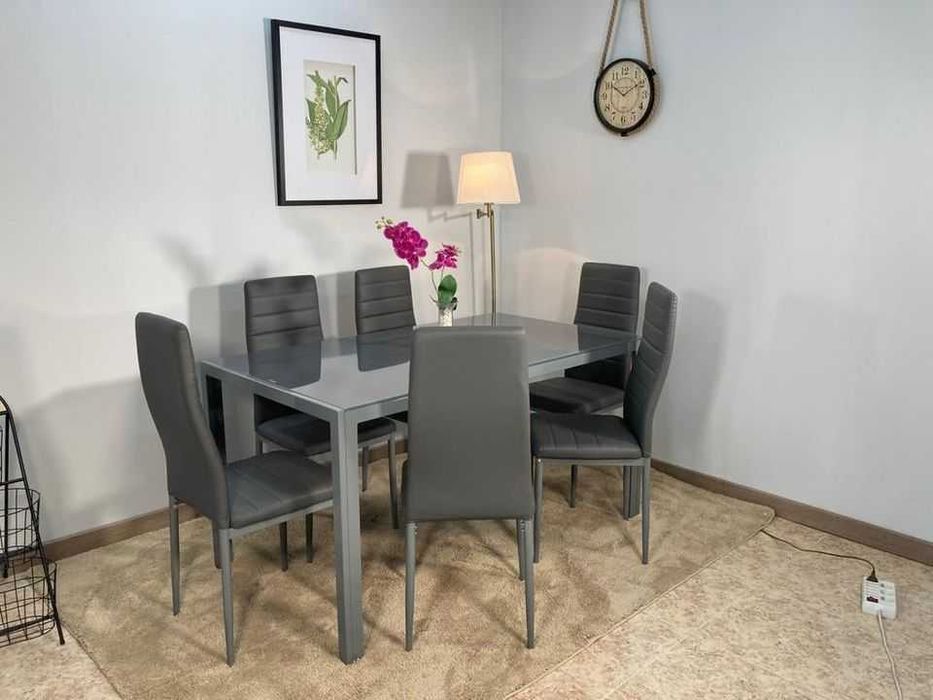 Mesa extensível cinzenta + 6 cadeiras + portes grátis