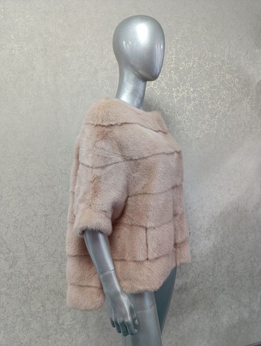 НОВА норкова шуба, шубка, напівшубок, светр. Рожева пудра. Італія.