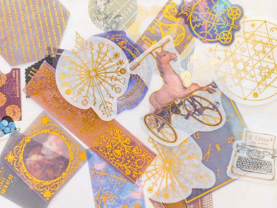 Autocolantes C/ Detalhes Dourados: Vintage, Frases, Etc | Journaling