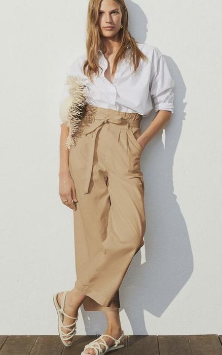 Вкорочені бежеві штани H&M