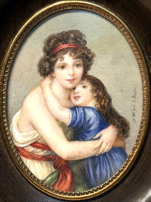 Magnífica antiga pintura miniatura  Élisabeth Louise Vigée Le Brun