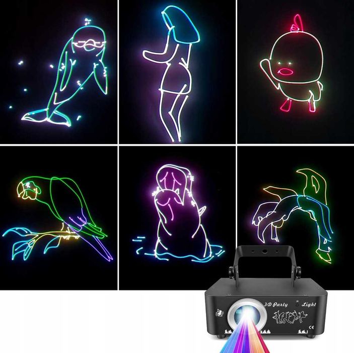 Projektor Laserowy Ruchome animacje DMX Sterowanie Dźwiękiem Pilot