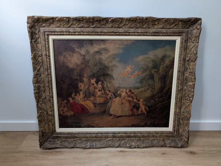 Quadro decorativo clássico "Fête Galante" (Estilo Rococó / Watteau) com Moldura Trabalhada
