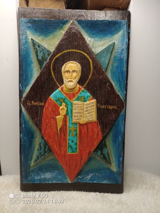 Stara duża ikona drewno rzeźbione