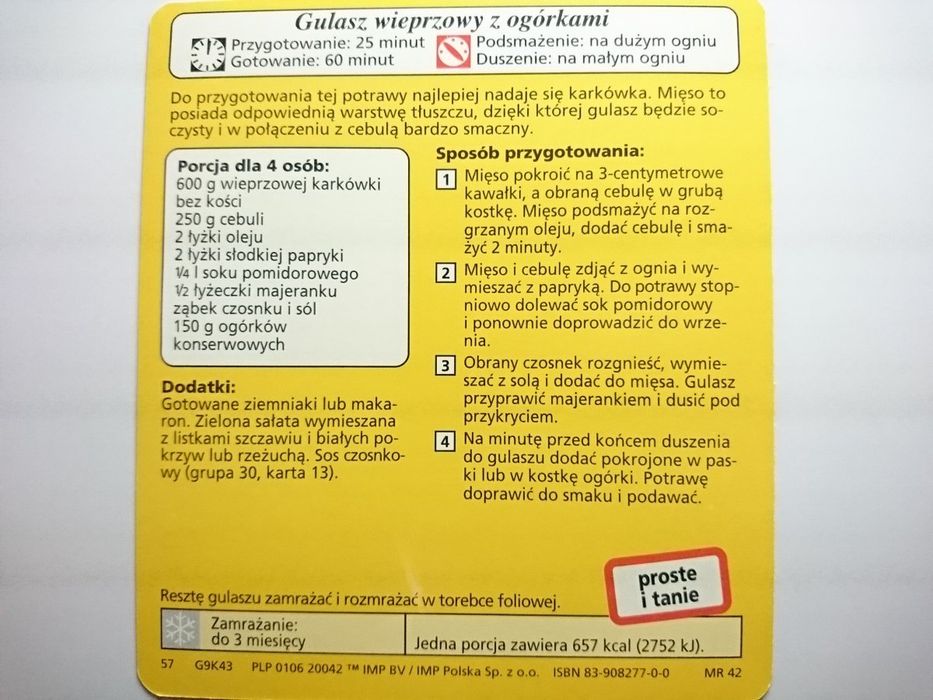 Karta Kulinarna Nr 43 Gulasz Wieprzowy z Ogórkami