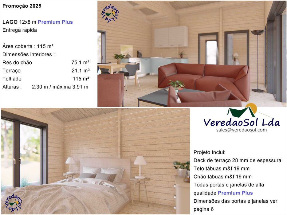 KIT Casa Madeira LAGO T4 - Takoma 12x8m - Coberta 115m² - Terraço 21m²