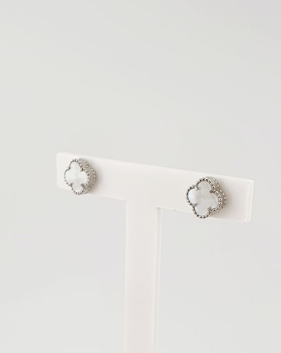 Kolczyki srebrne pr.925 białe koniczynki wkrętki