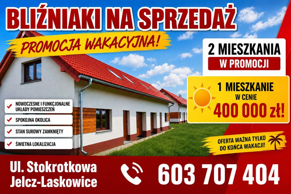 Dom w zabudowie bliźniaczej z ogrodem i garażem, Jelcz-Laskowcie