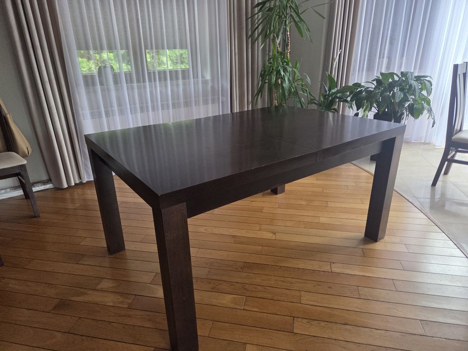 Stół drewniany 100cm x  150cm (250cm) + 6 krzeseł