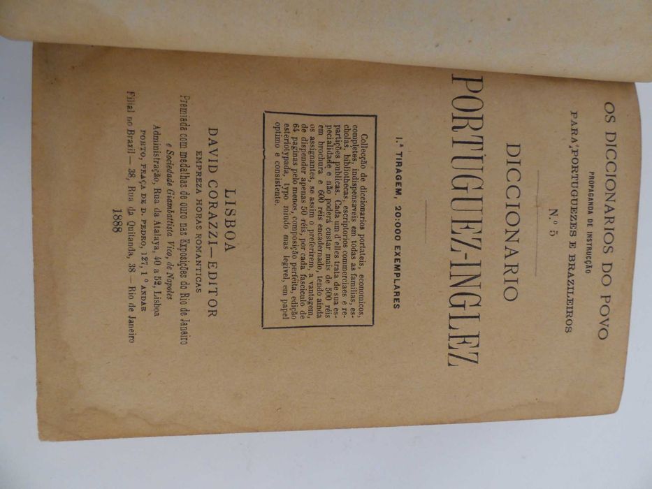 Diccionario Portuguez-Inglez - 1888