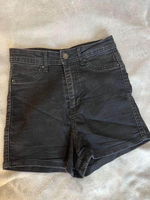 Krótkie spodenki / szorty jeansowe / dżinsowe czarne z wysokim stanem