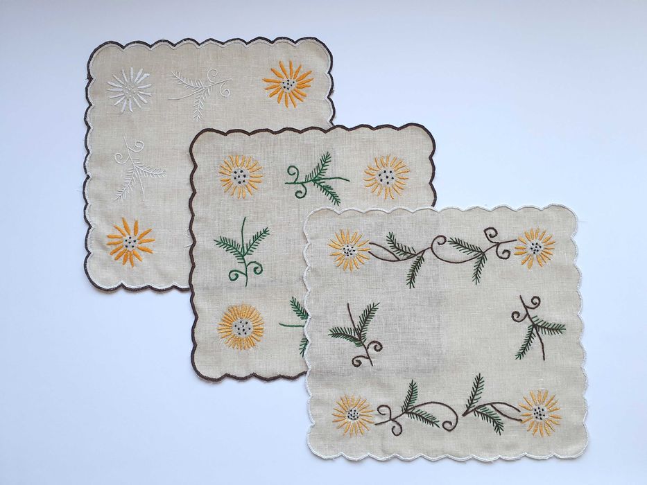 3 Serwetki haftowane Vintage PRL
