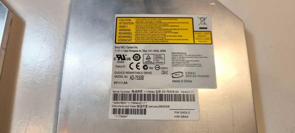 Drive DVD CD-ROM gravador DVD PC portátil ASUS e Packard Bell