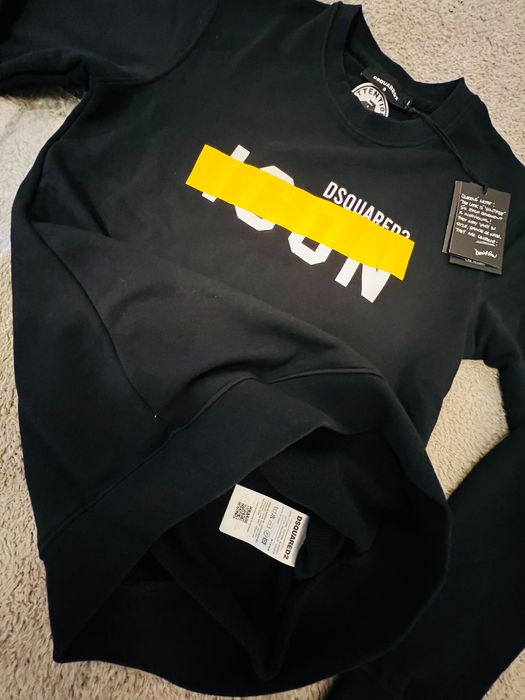 Nowa Bluza Dsquared2 Be Icon Yellow Tape Sweatshirt Black