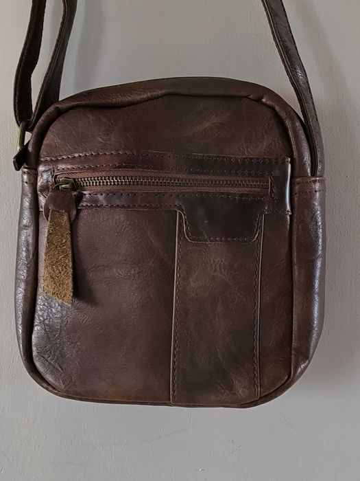 Saszetka męska, brązowa, skóra