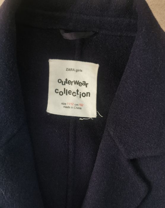 ZARA granatowy płaszcz z wełny oversize