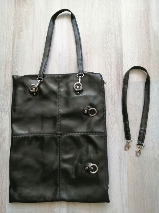 Torebka pion/poziom czarna skóra