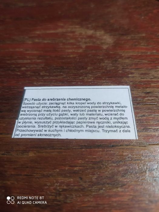 Pasta do srebrzenia miedzi, mosiądzu itp.
