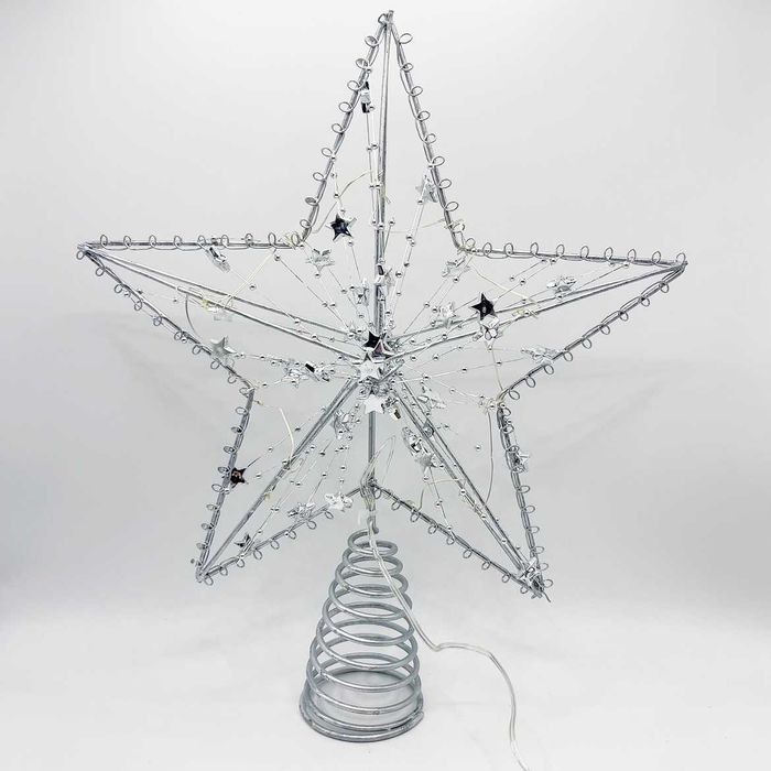 Верхівка на ялинку срібна з зірками Led, зірка на ялинку яка світиться