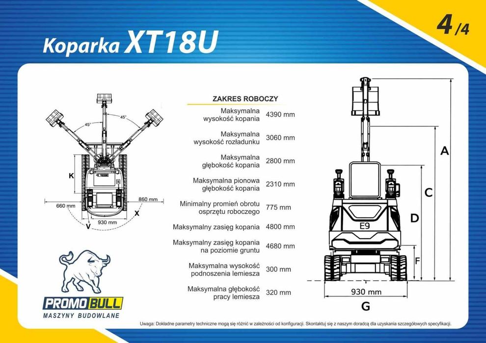 Koparka minikoparka  1,4 T, XT18U silnik YANMAR