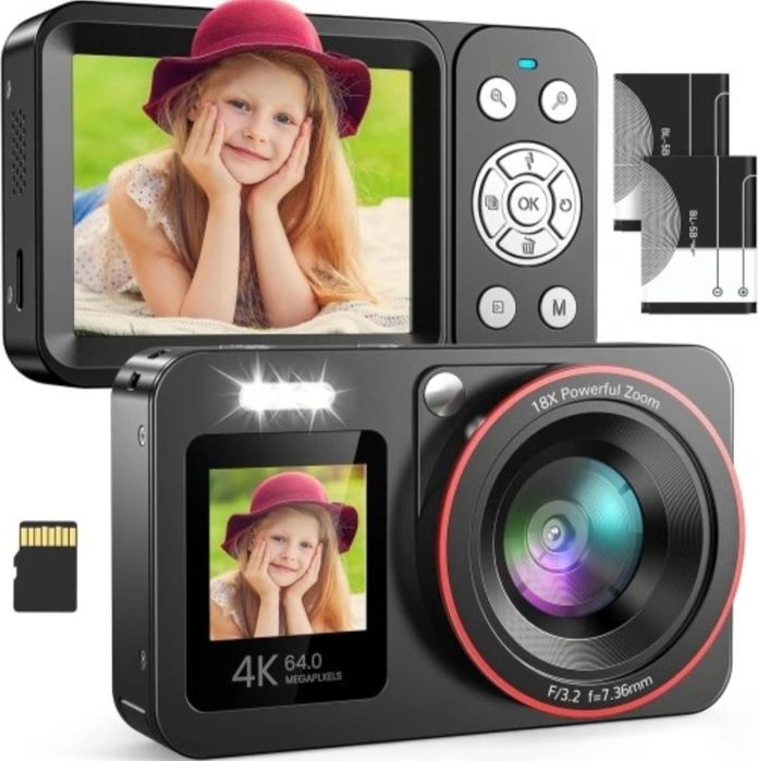 Aparat cyfrowy 64MP 18-krotnym zoomem i wideo 4K dla vlogerow