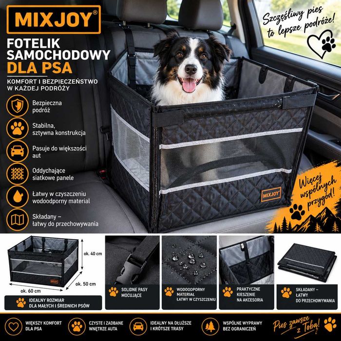 MIXJOY fotelik samochodowy dla psa – składany transporter / kojec