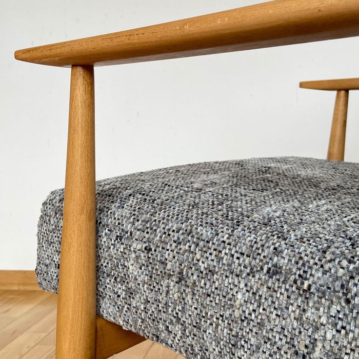 Oryginał Fotel lisek PRL melanżowa szaro beżowa Henryk Lis 2