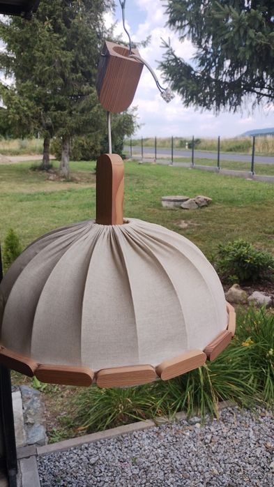 Lampa sufitowa drewno i gruba bawelna